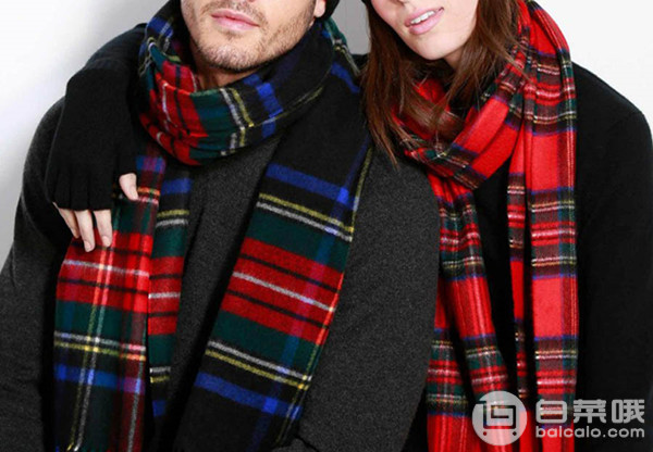 苏格兰百年奢侈羊绒品牌 Johnstons of Elgin 极细美利奴羊毛格纹围巾 WD446249元包邮
