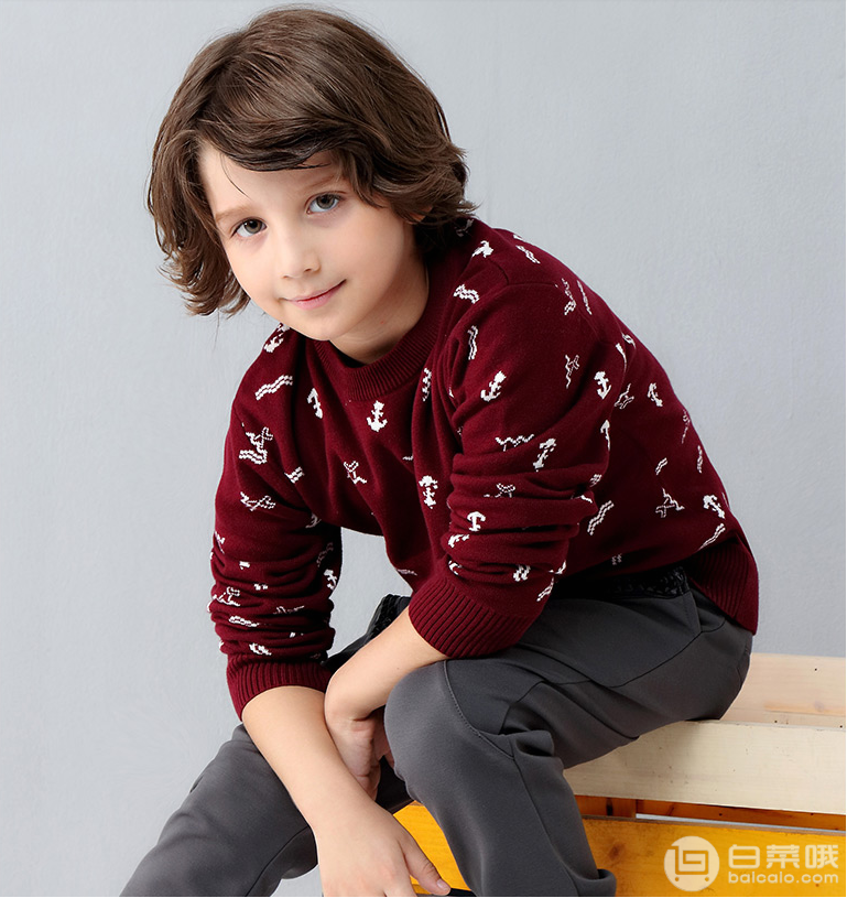 铅笔俱乐部 韩版男童套头针织衫 3色￥49包邮（￥129-80）