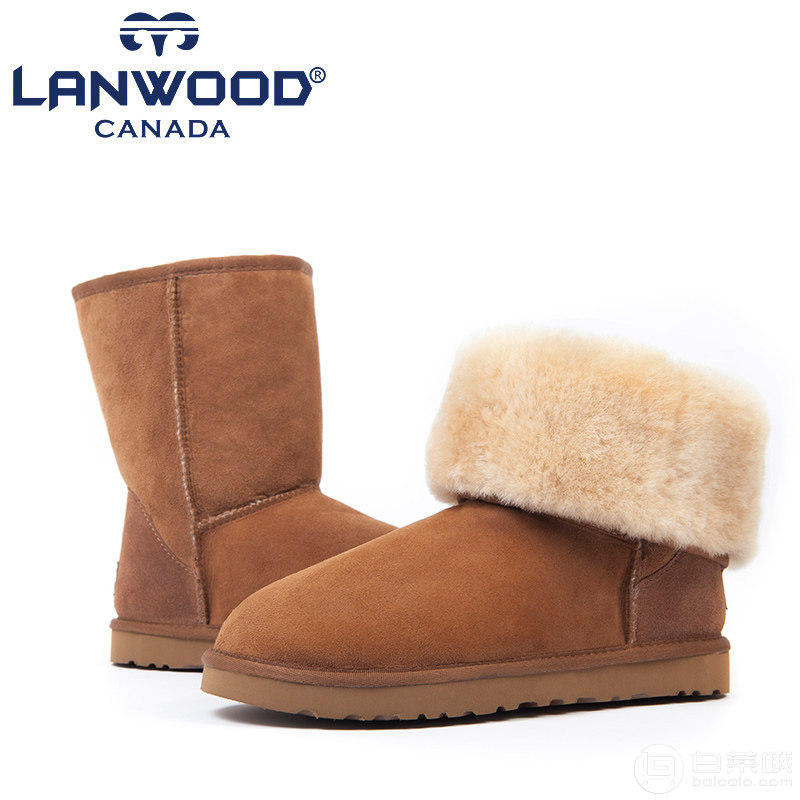 加拿大Lanwood 澳洲美利奴羊皮毛一体 情侣款中筒雪地靴 多色史低228元包邮（需领券）