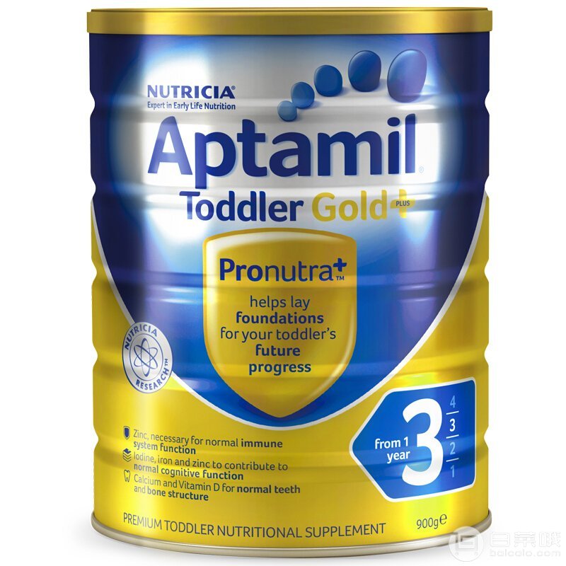 限Prime会员，Aptamil 爱他美 婴儿牛奶粉金装 3段 900g*4罐￥436.08包邮（多重优惠）