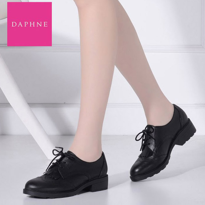 天猫商城：Daphne 达芙妮 女士羊皮圆头流苏系带鞋 两色￥49包邮（需领￥20优惠券）