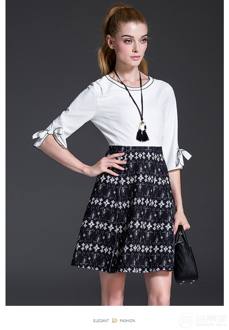 商场同款，D．F．DEAR 德菲蒂奥 18春款韩版中袖显瘦印花连衣裙￥197包邮（需用￥200优惠券）