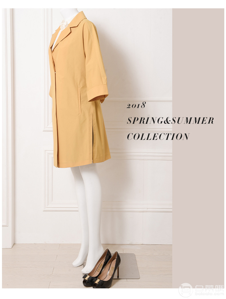 2018春季商场同款，D．F．DEAR 德菲蒂奥 西装领七分袖韩版纯色风衣 2色￥229包邮（需用￥200优惠券）