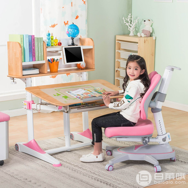 心家宜 手摇机械升降儿童学习桌椅套装M171+M216+M670 两色 带多功能读书架￥2685包邮（双重优惠）