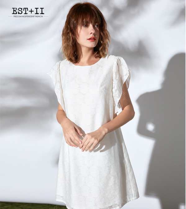 EST＋II 艺诗 韩版短袖直筒气质女连衣裙 3色￥169包邮（需用￥100优惠券）