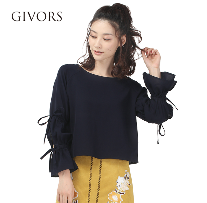 日本客普乐思 GIVORS 2018新款日系蝴蝶结系带喇叭袖雪纺衫 3色￥98包邮（需用￥70优惠券）