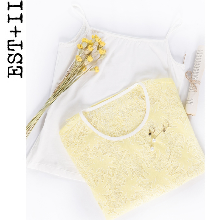 2018夏季新款，EST＋II 艺诗 圆领短袖宽松蕾丝衫两件套￥79包邮（需领￥20优惠券）