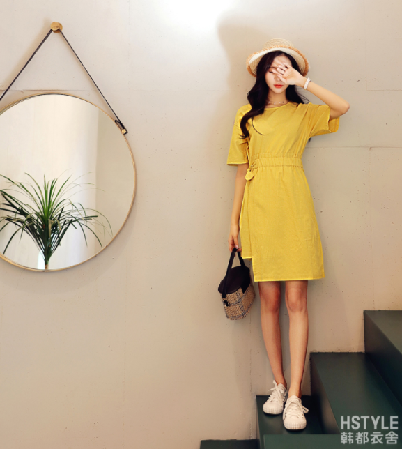 韩都衣舍 2018新款 韩版系带短袖连衣裙78元包邮（需用80元优惠券）