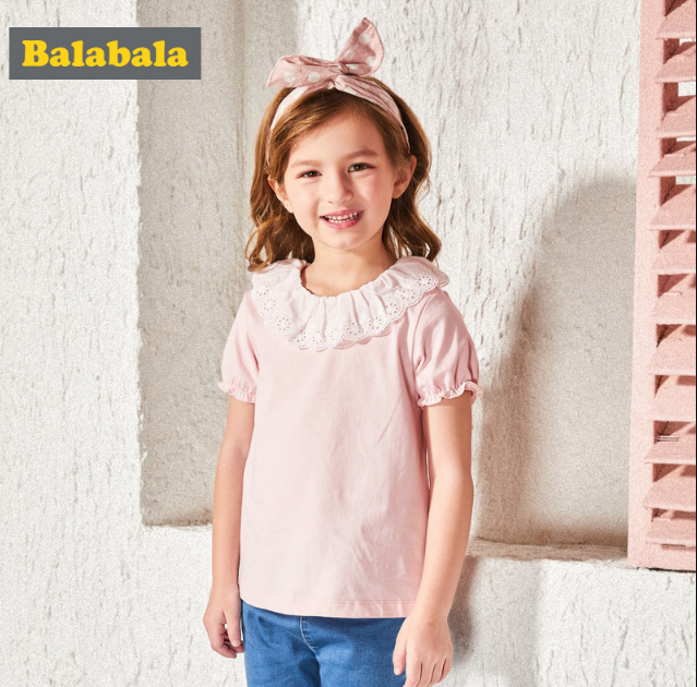 巴拉巴拉 100%纯棉女童甜美短袖T恤 2色￥39包邮（需用￥40优惠券）