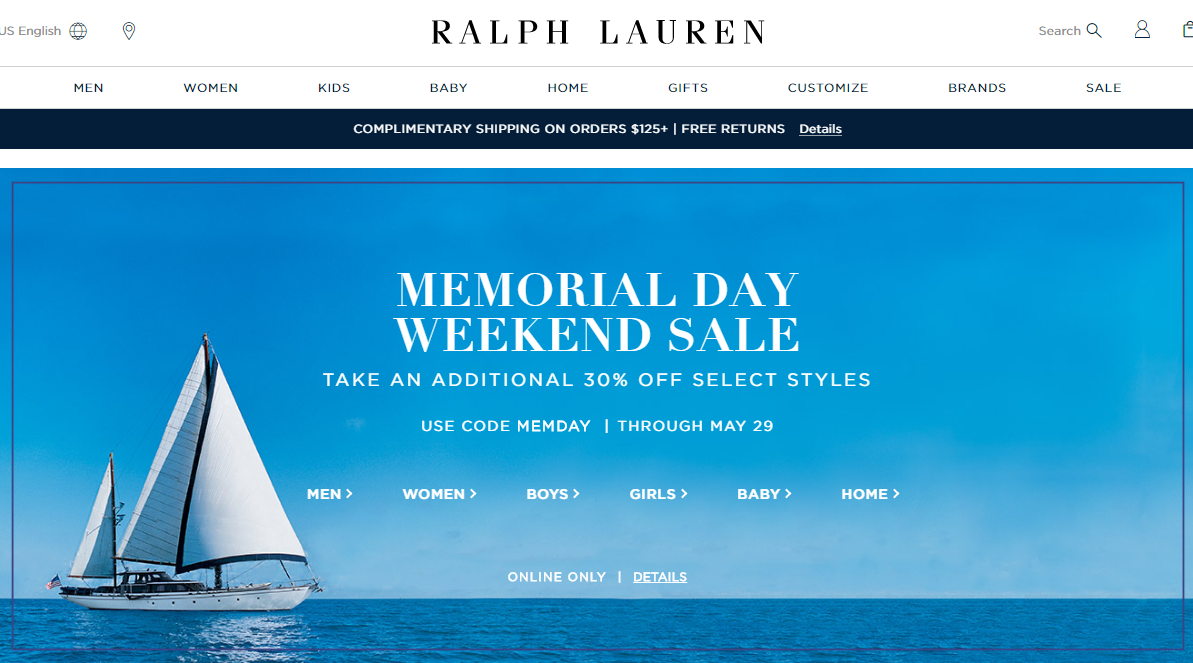 Ralph Lauren美国官网，精选服饰鞋包 低至3.5折起+额外7折满5免美国境内运费
