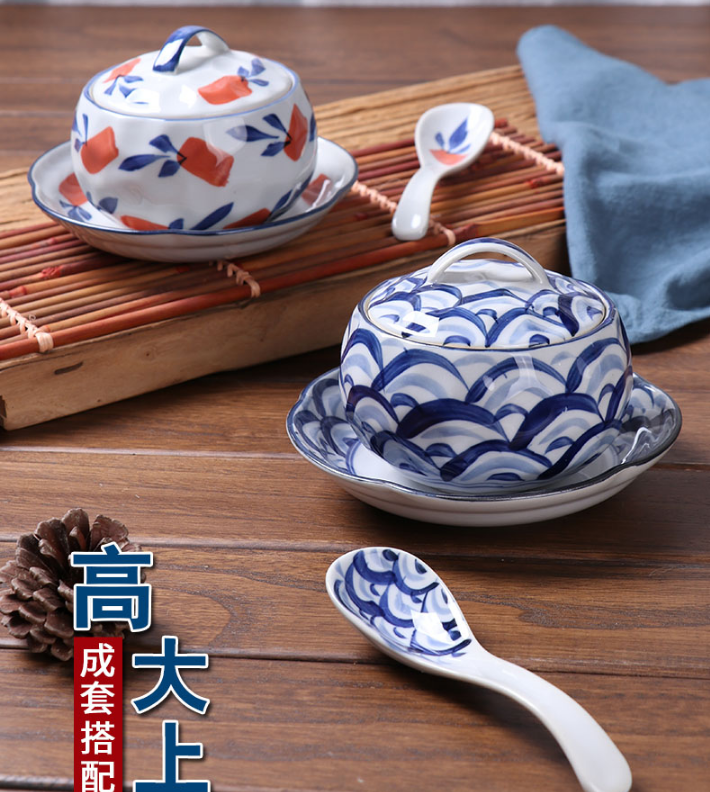 釉下彩，宋青窑 日式手绘碗炖盅4.25英寸15.8元包邮（需用5元优惠券）