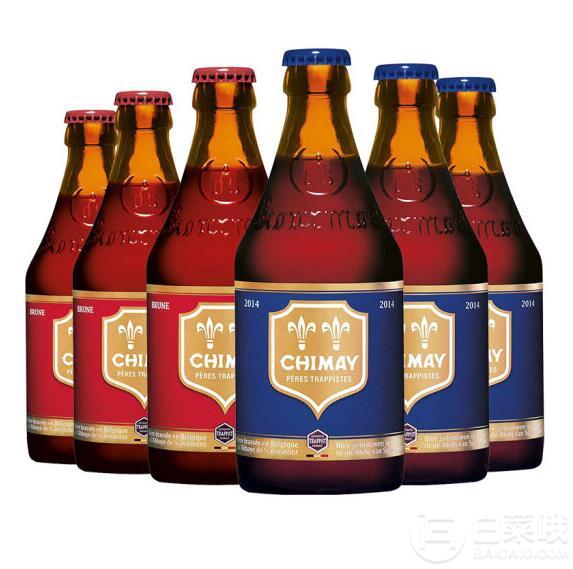 超值赠品，Chimay 智美 精酿啤酒组合（红帽*3+蓝帽*3） 330ml*6瓶*2件 送布雷帝国 330ml*6瓶*2件 160.2元包邮80.1元/件（2件9折）