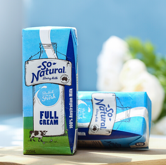 澳大利亚进口，So Natural 澳伯顿 全脂纯牛奶 200ml*24盒 *5件 189.5元37.9元/件（需用60元优惠券）