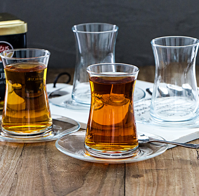 Pasabahce 帕莎 土耳其进口 玻璃茶杯碟子套装 4件套(含4杯4碟) 送咖啡勺4支30元包邮（需领券）