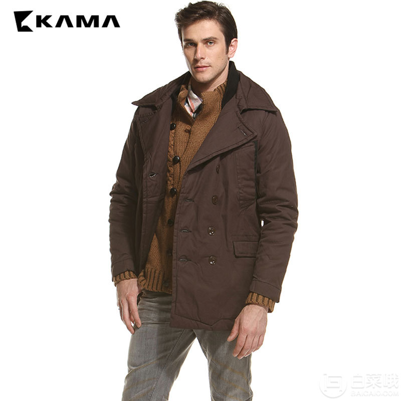 线下实体有售，KAMA卡玛 男士加厚中长款保暖棉衣外套 2色49元包邮（需领优惠券）