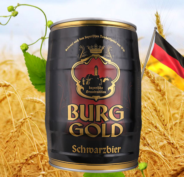 德国进口，Burggold 金城堡 黑啤酒 5L*3件 142.2元47.4元/桶（3件6折）