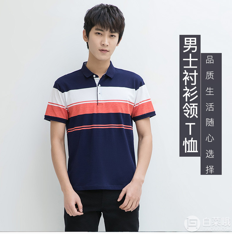 雅鹿 2019春夏新款男式條紋翻領(lǐng)修身polo衫 2色59元包郵（需領(lǐng)券）
