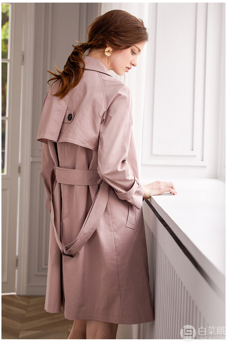 2019春季新款，D．F．DEAR 德菲蒂奥 女士简约时尚纯色中长款风衣 两色229元包邮（需领券）