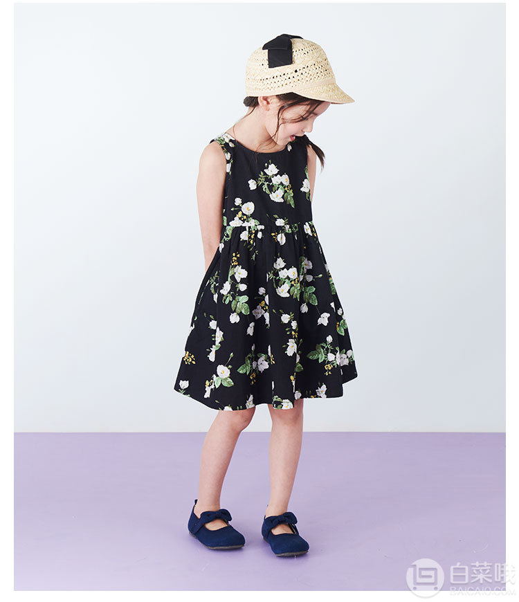 A类品质，日本超高人气童装品牌 petitmain 2019新款女童花朵无袖纯棉连衣裙99元包邮（双重优惠）