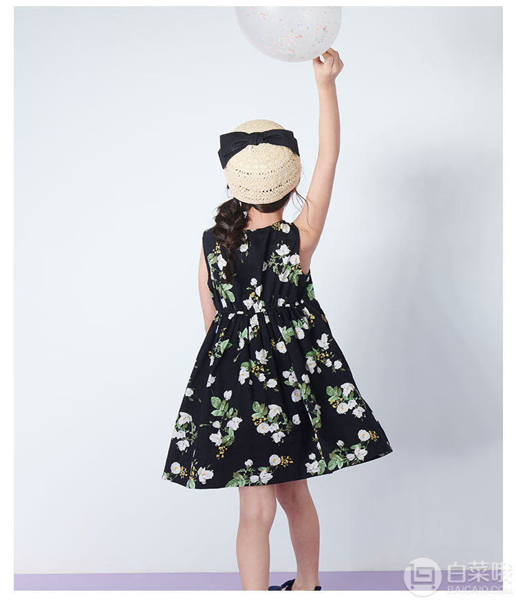 A类品质，日本超高人气童装品牌 petitmain 2019新款女童花朵无袖纯棉连衣裙99元包邮（双重优惠）