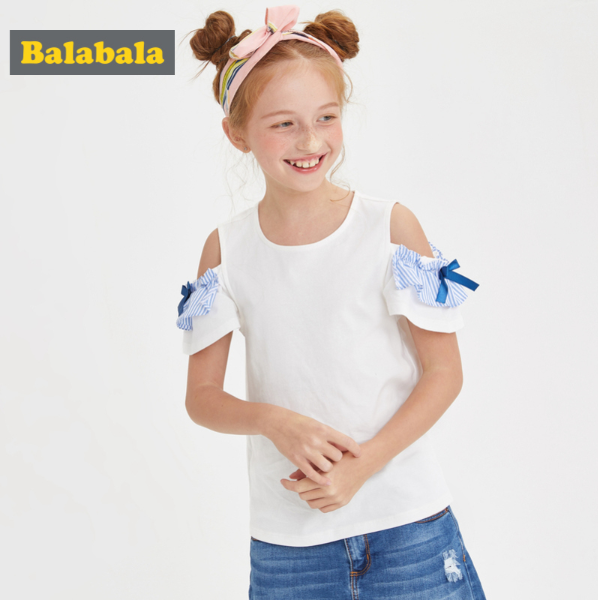 巴拉巴拉 女童中大童露肩短袖T恤 2色多款34.9元包邮（需领券）