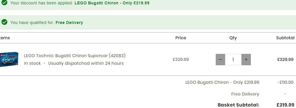 LEGO 乐高 Technic 科技系列 2018年超旗舰 42083 布加迪奇龙 £219.99（需用码）免费直邮到手1918元