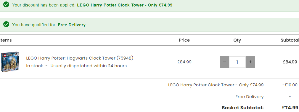 6月新品，Lego 乐高 哈利波特系列 霍格沃茨钟楼 75948 新低£74.99（需用码）免费直邮到手655元