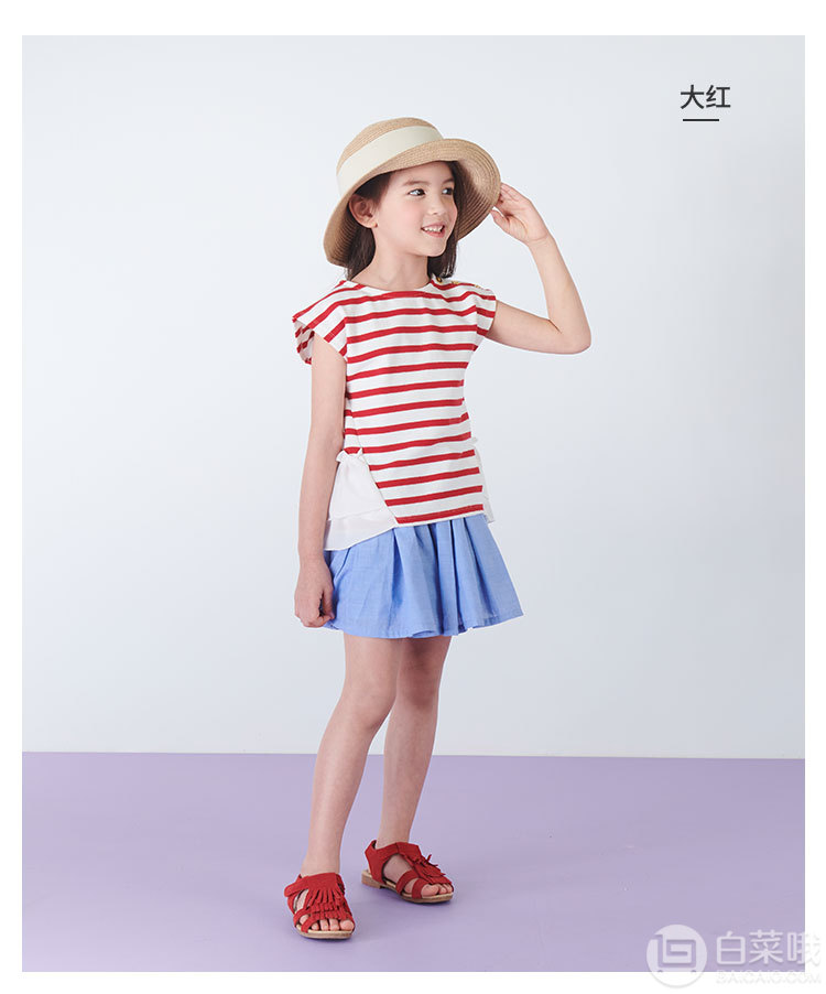 日本超高人气童装品牌，petit main 2019夏季新款女童短袖裙裤套装 3色99元包邮（双重优惠）