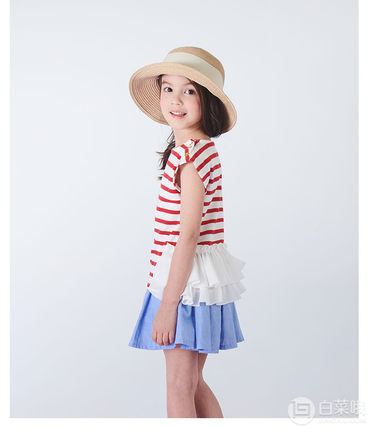日本超高人气童装品牌，petit main  夏季女童短袖裙裤套装69元包邮（双重优惠）