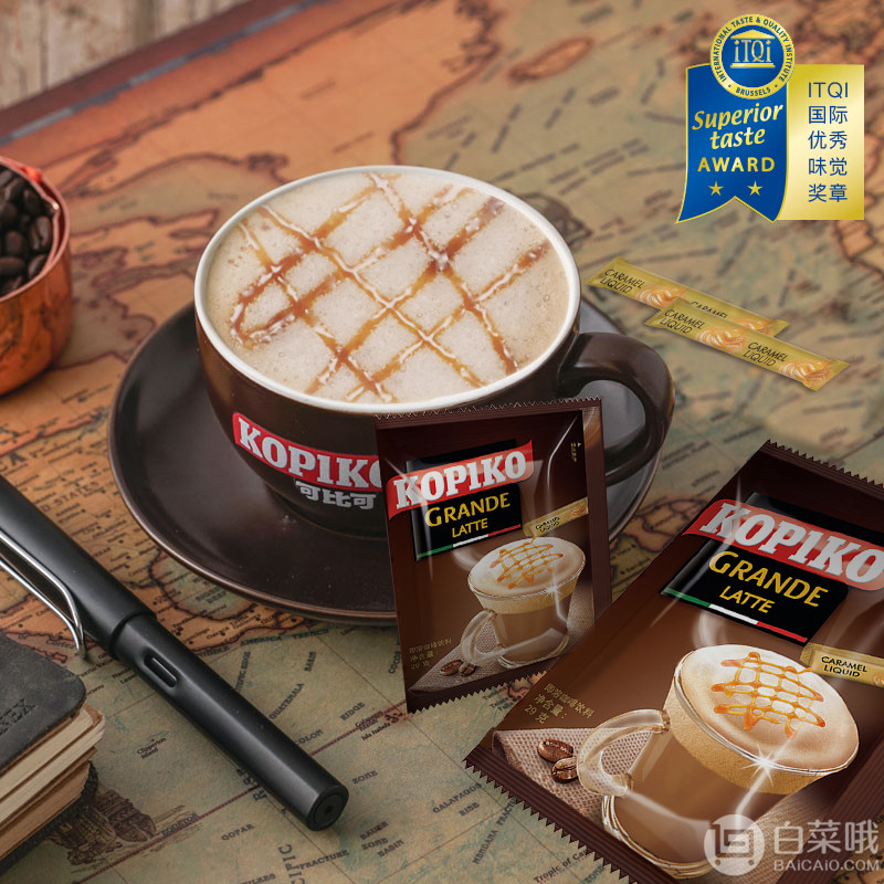 印尼进口，KOPIKO 可比可 拿铁意式速溶三合一咖啡24包696g 配糖浆调味包新低18.3元包邮（需领券）