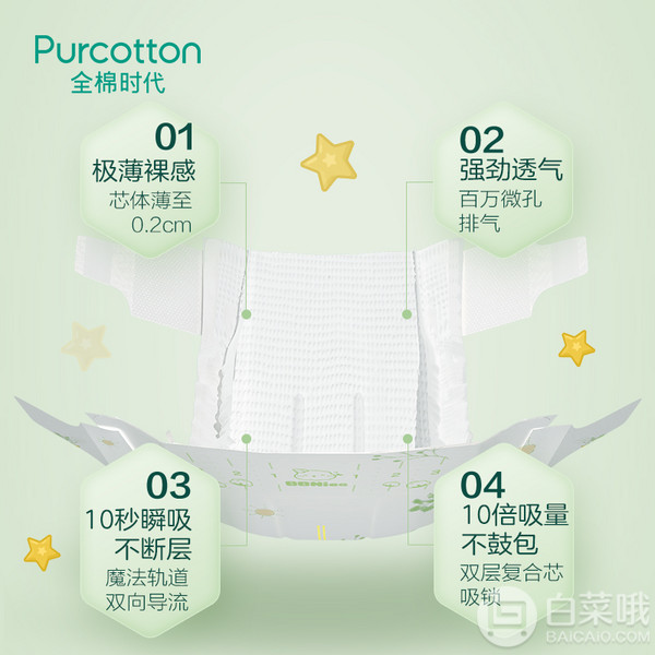 Purcotton 全棉时代 超薄纯棉纸尿裤 3片体验装3.8元包邮（需领券）