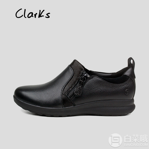 限UK3碼，Clarks 其樂 Un Adorn Zip 女士側(cè)拉鏈平底休閑鞋161.94元