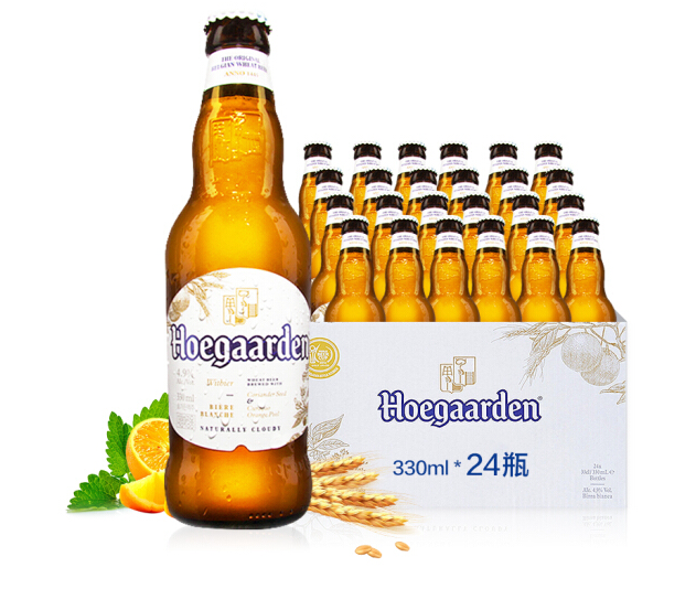 Hoegaarden 福佳 精酿啤酒 330ml*24瓶 *5件 送福佳玫瑰rosee 248ml*6瓶+八方啤酒杯510元包邮（102元/件）