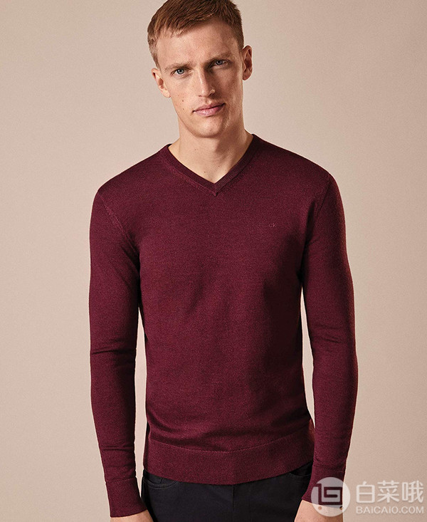 <span>降￥129白菜！</span>Calvin Klein 卡尔文·克莱恩 男士100%美利奴羊毛V领针织衫新低159元包邮