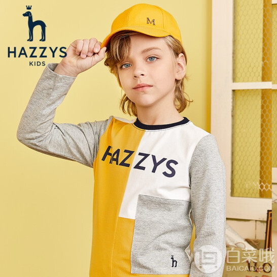 Hazzys 哈吉斯 男童纯棉长袖T恤 多色109元包邮（需凑单）