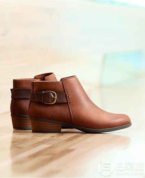 US7.5/8码，Clarks 其乐 Addiy Kara 女士真皮粗跟短靴243.97元