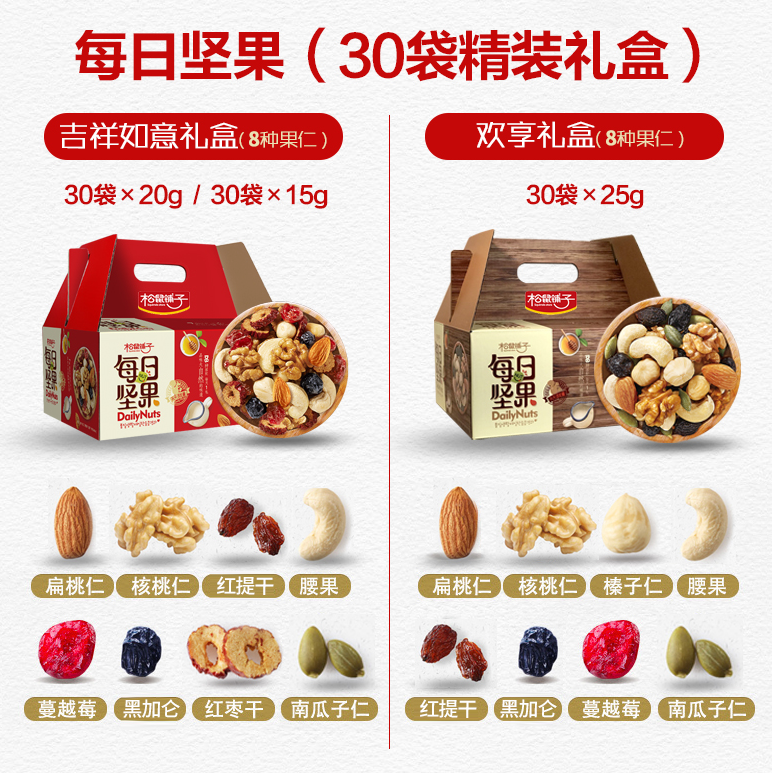 松鼠铺子 每日坚果8种果仁果干混合组合15g*30袋29.9元包邮（需用券）