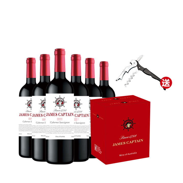 詹姆士船长 白标 赤霞珠干红葡萄酒 750ml*6瓶 +凑单品90.6元（双重优惠）