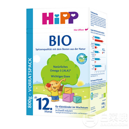 Hipp 喜宝 德国进口 有机婴幼儿配方奶粉1+段 800g81.65元