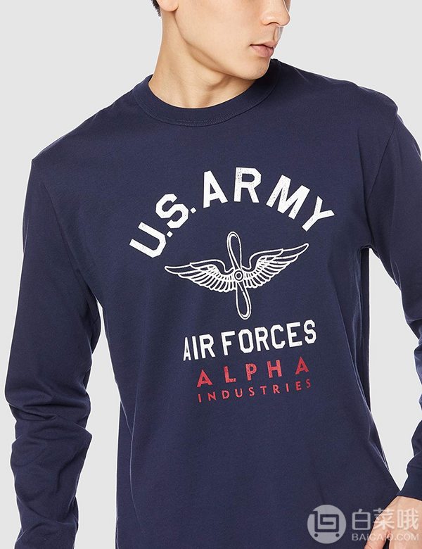 M码，Alpha Industries 阿尔法工业 U.S. ARMY AIR FORCE 男士印花长袖T恤 TC1375折后126.7元（3件9折）