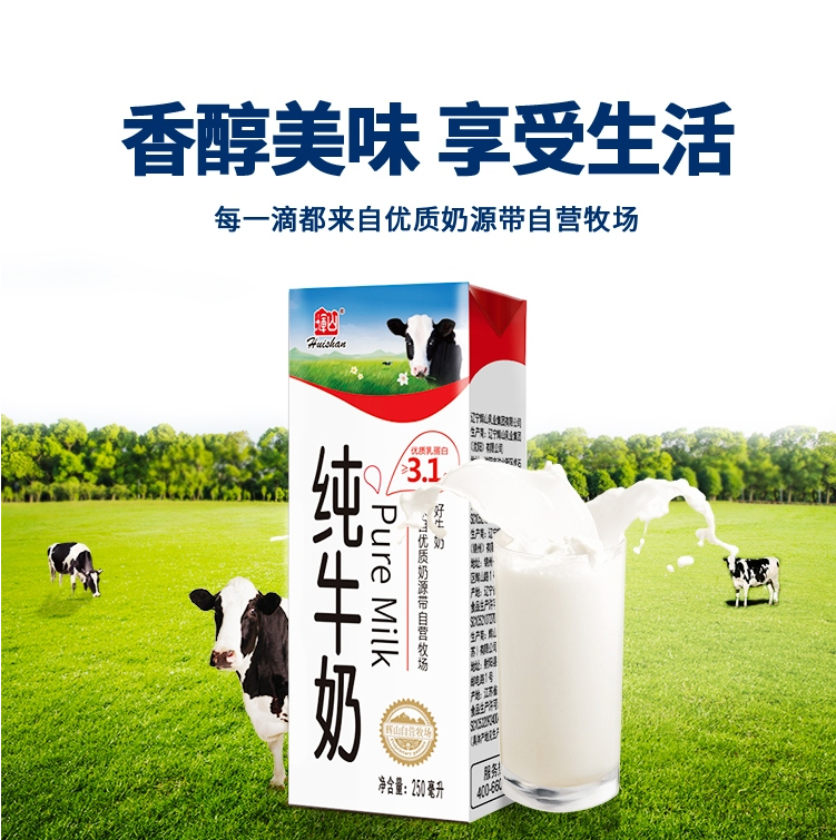 huishan 辉山 自营牧场纯牛奶 250ml*12盒*4件+凑单品75.8元包邮（折18.95元/件）