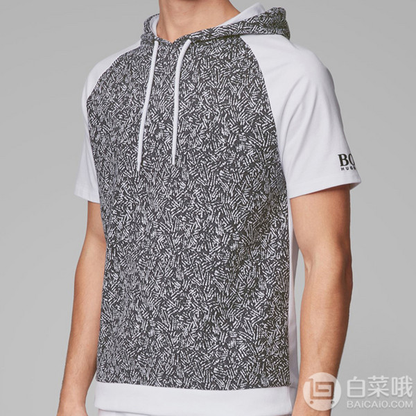 XL码，BOSS Hugo Boss 雨果·博斯 Jacquard 男士提花拼接连帽短袖运动衫折后新低339.03元（3件92折）