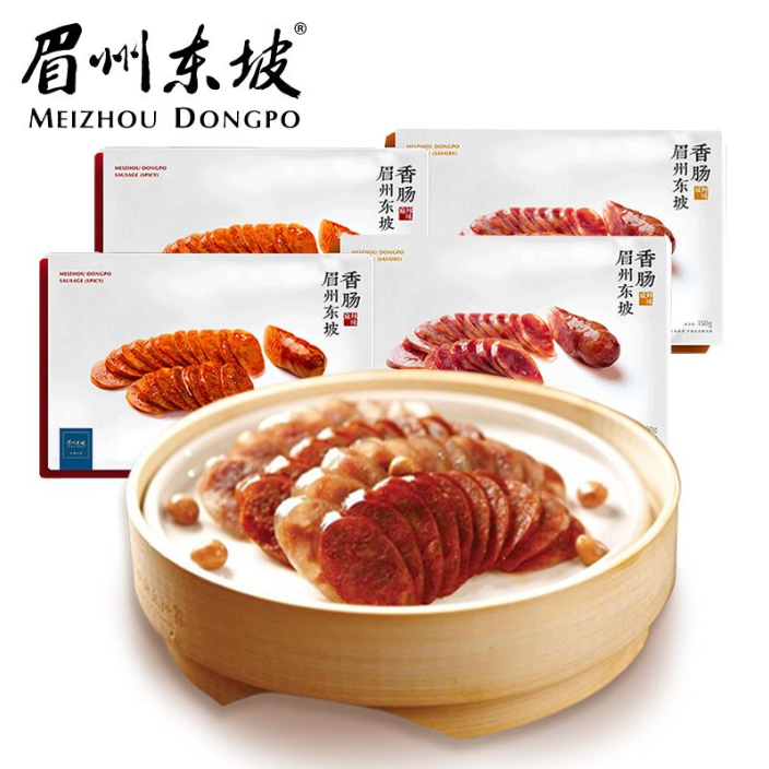 眉州东坡 四川味风干腊肠（咸鲜味150g*2+麻辣味150g*2）*3件196元包邮（折65.33元/份）