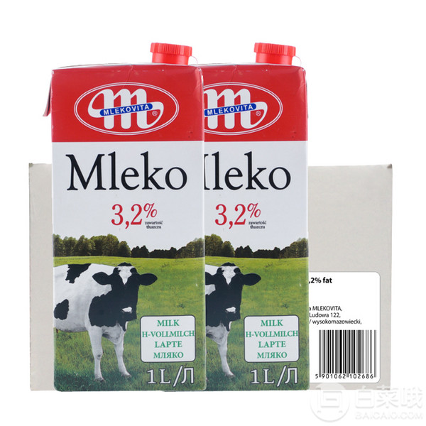 波兰进口 MLEKOVITA 妙可 全脂纯牛奶1L*12盒*4290.7元包邮
