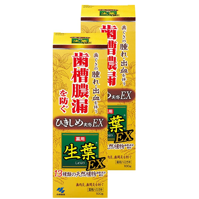 针对牙龈问题，KOBAYASHI 小林制药 生叶EX增强版中药牙膏 100g*2支折后130.8元（3件9折）