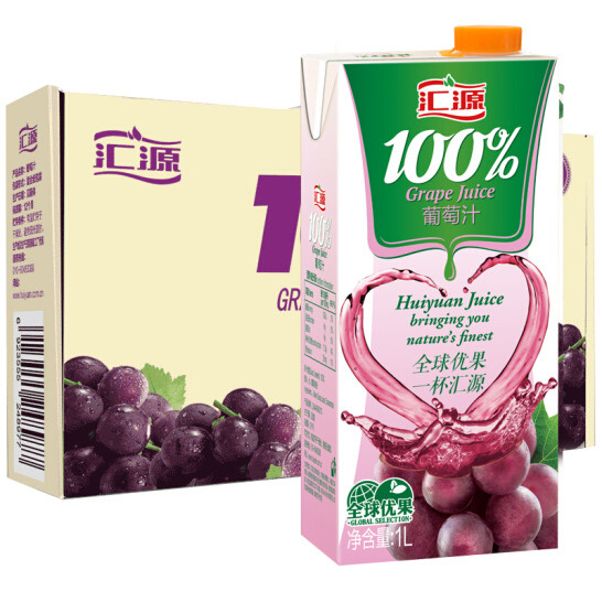汇源果汁 100%葡萄汁 1L*5盒 *4件123.12元（6.16元/盒）