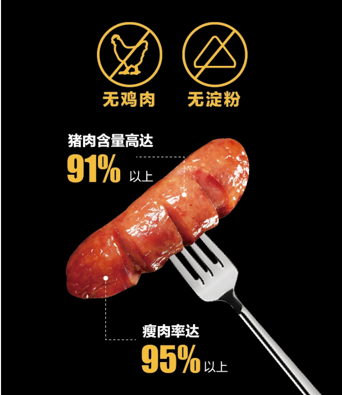 91%黑猪肉含量，京东跑山猪 肉多多纯黑猪肉爆汁烤肠 400g新低26.9元