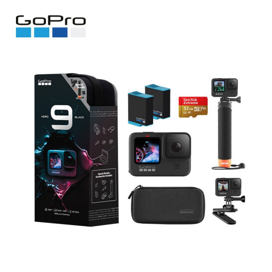 GoPro HERO9 Black 5K运动相机官方套装（含漂浮手柄+磁性旋转夹+单电池+32G内存卡）新低3198元包邮