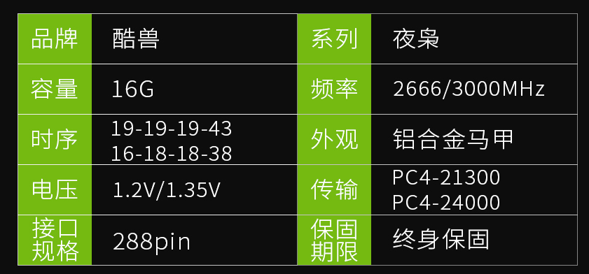 双11预售，CUSO 酷兽 夜枭系列 DDR4 3000 台式机内存条 16G239元包邮（需10元定金）