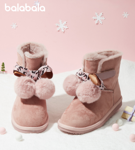 Balabala 巴拉巴拉 大童时尚毛球保暖雪地靴（34-39码）3色79.9元包邮（需领券）